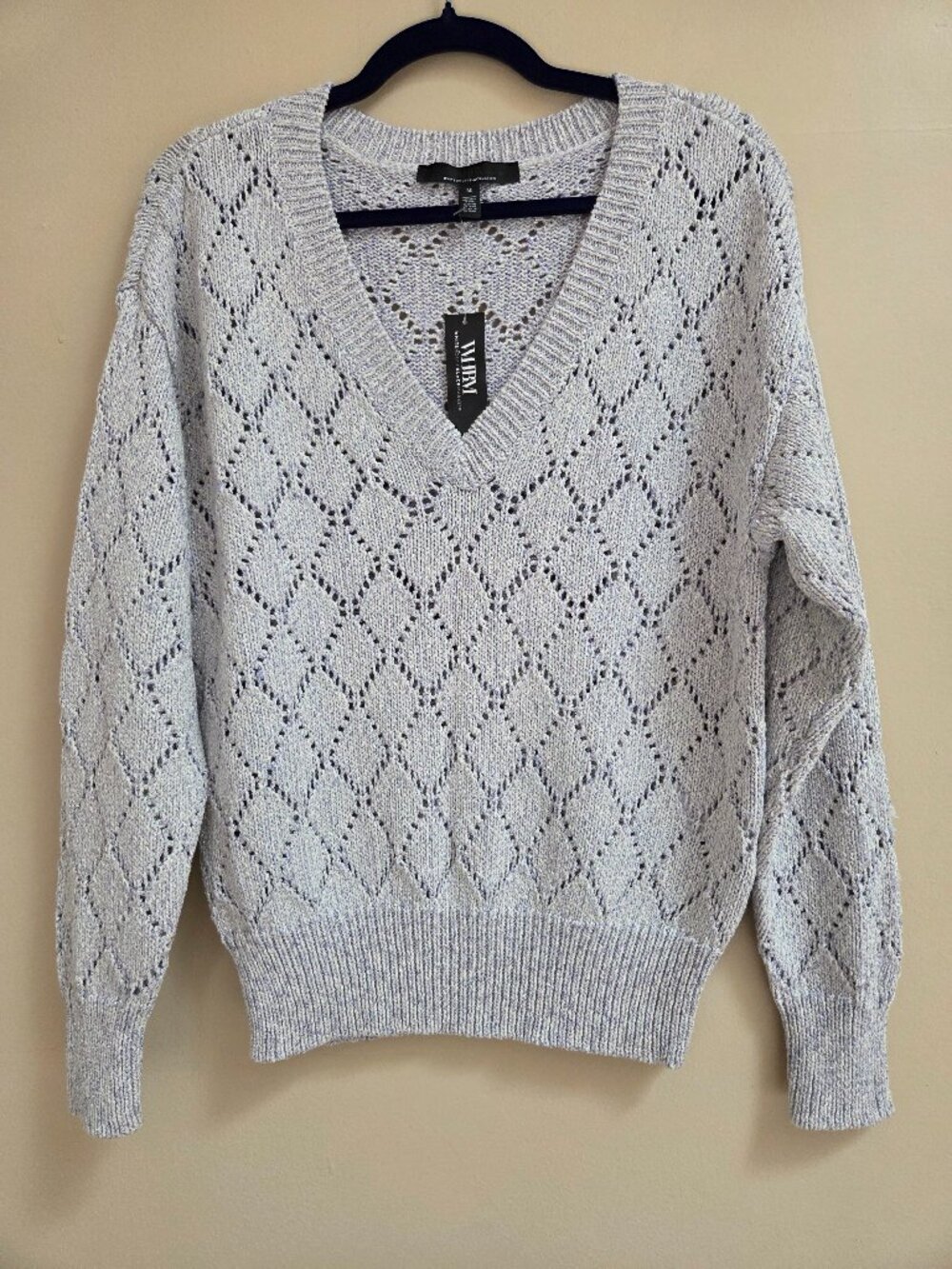 White House Black Market Size M Lavender Shimmer Diamond Sweater NWT $99 Preppy